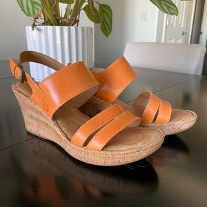 Born wedge sandal burnt orange 10M worn once